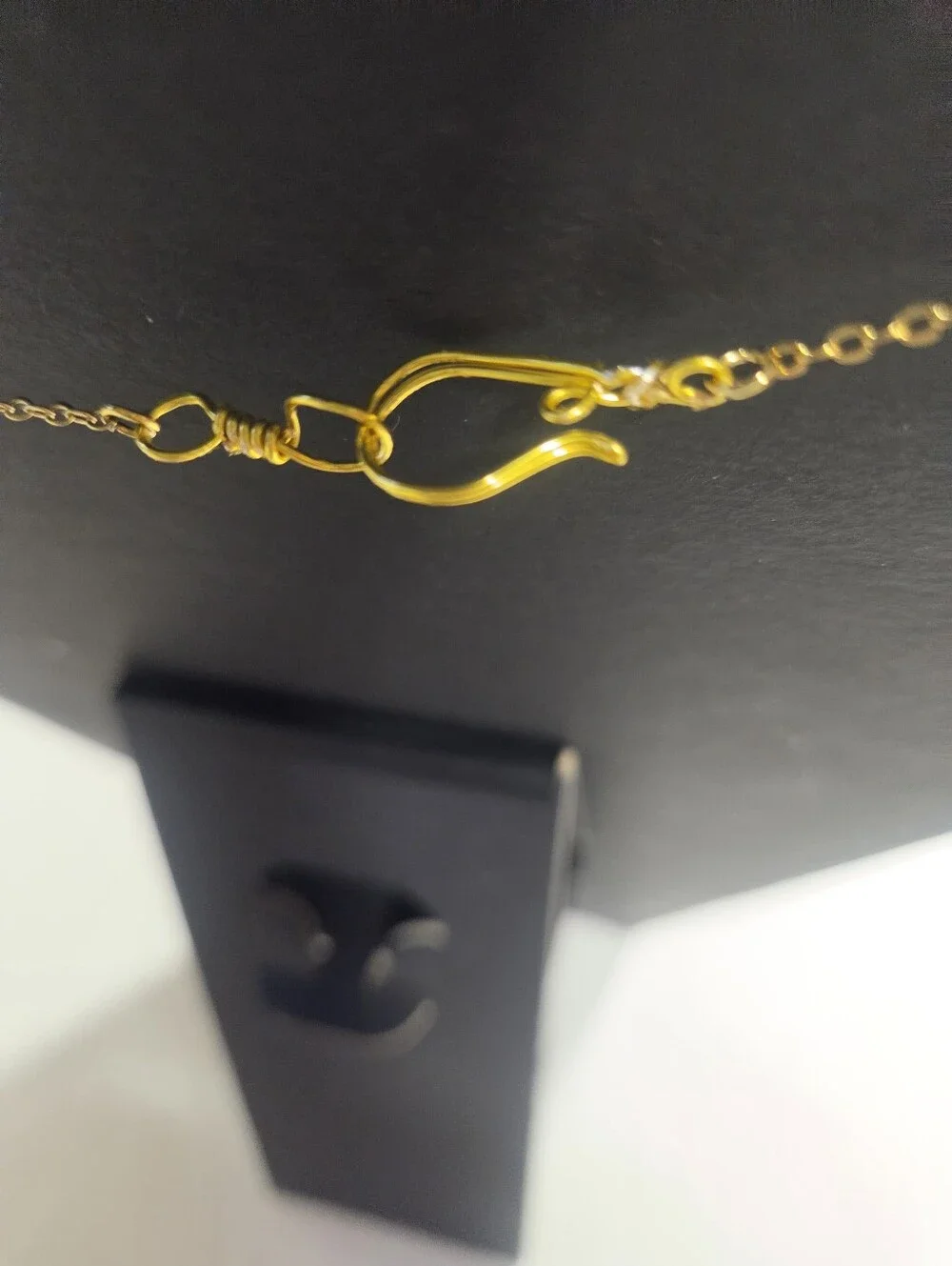 Handcrafted Gold Chain Station Necklace with Light Pink Bead Accents